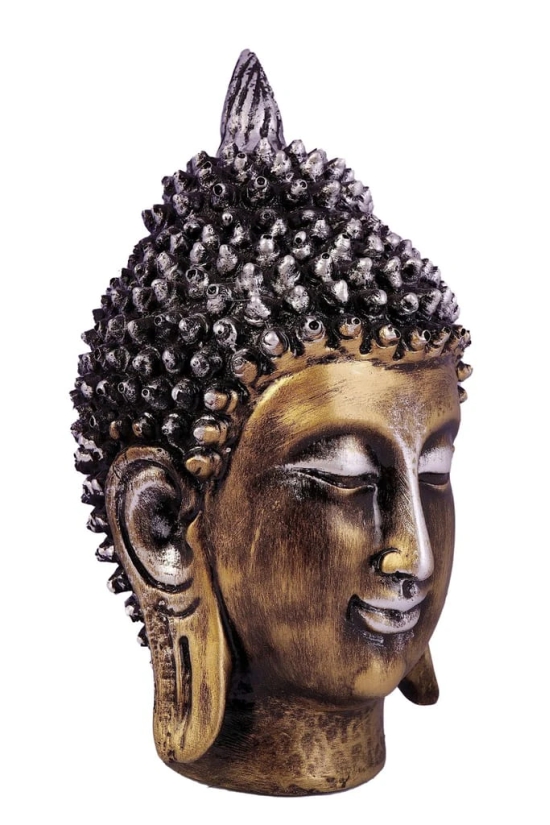 COPPERHOARD Gold Colour Resin Buddha Long Head Statue Showpiece for Home & Office Decor, Gifting Decorative Statue