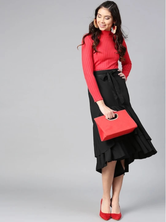 Black Ruffled Layered A-line Skirt