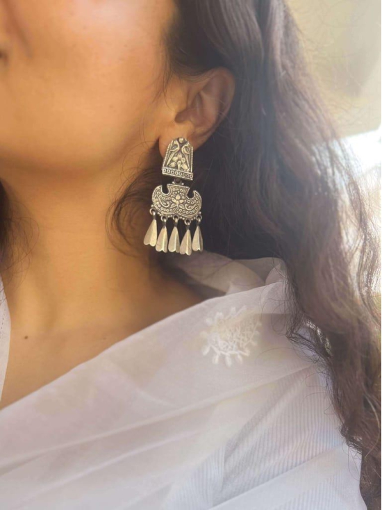 Urmi oxidised silver earring with petal hangings