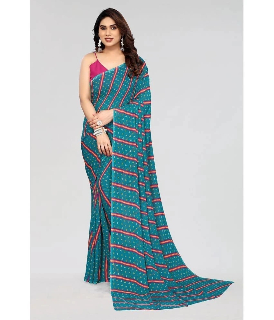 Anand Sarees Georgette Striped Saree Without Blouse Piece - Blue ( Pack of 1 ) - Blue