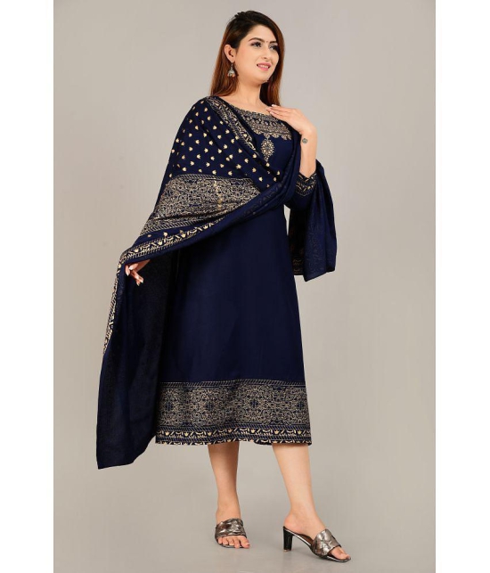 SIPET - Blue Rayon Womens Flared Kurti with Dupatta ( Pack of 1 ) - None