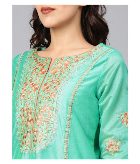 Alena - Turquoise Chanderi Women's A-line Kurti - XS