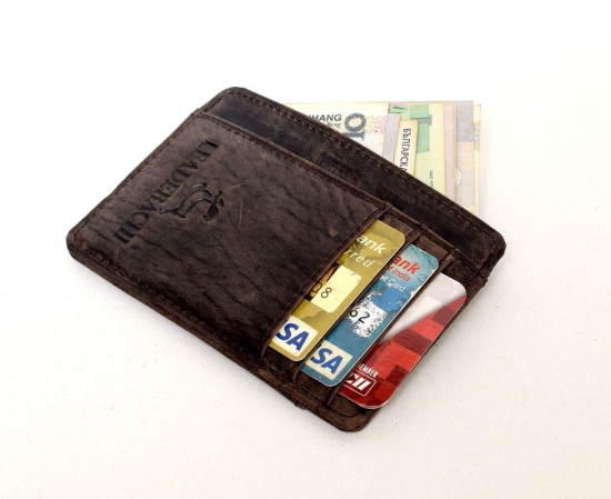 Leaderachi Genuine Vintage Hunter Leather Credit Card Wallet for Unisex..