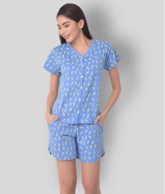 Clovia - Blue Cotton Womens Nightwear Nightsuit Sets ( Pack of 2 ) - L