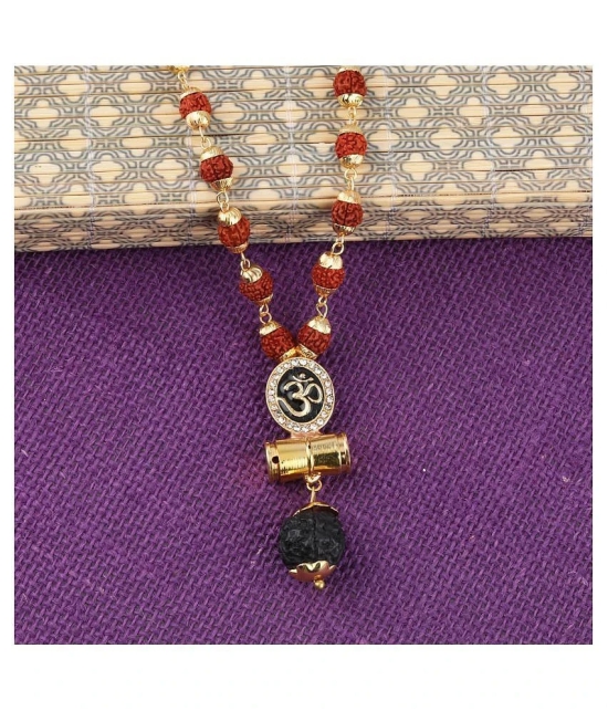 SILVER SHINE Religious Rudraksh Mala Om Gold Pendant for Men and Women - Golden