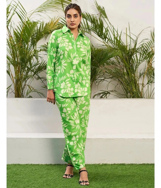 Selvia Lime Green Printed Pant Top Set - None