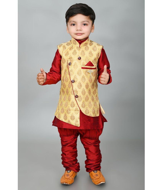 SFC - Maroon Silk Boys Kurta With Pyjama ( Pack of 1 ) - None