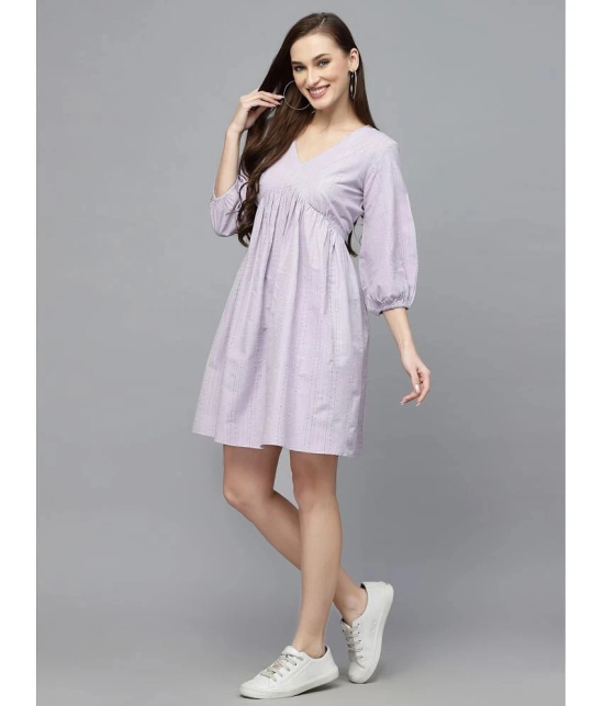 Stylum Cotton Blend Striped Above Knee Womens Fit & Flare Dress - Lavender ( Pack of 1 ) - None