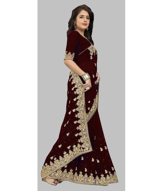 Om Shantam Sarees - Coffee Georgette Saree With Blouse Piece ( Pack of 1 ) - Coffee