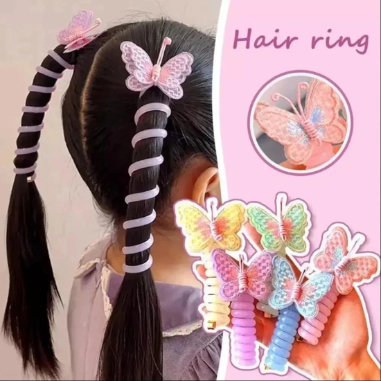 Wire Hair Bands For Girls, Colorful Spiral Hair Ties, Butterfly & Colorful Telephone Wire Hair Bands For Kids