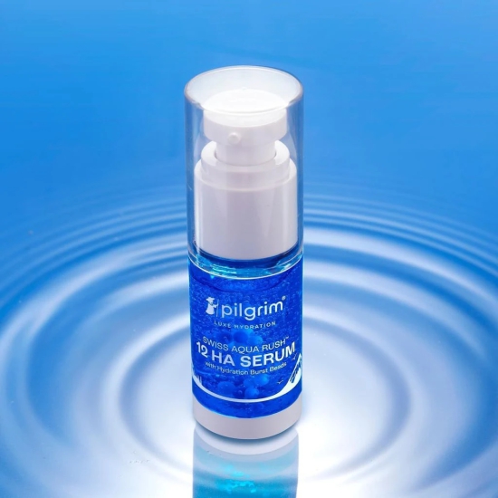 Pilgrim Swiss Aqua Rush? 12 HA Serum (hyaluronic acid) with Hydration Burst Beads |Crafted with powerful hydrators-12 hyaluronic acid, Swiss Aqua Rush?, Copper Tripeptide |Long lasting hydration| 30ml