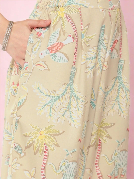 Cream Floral Printed Gotta Patti Straight Kurta With Palazzo