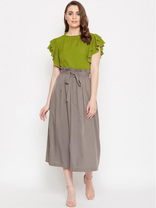 Women Green & Taupe Solid Top with Skirt