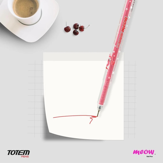 Totem Meow Ball Pens | 20 Pcs Red Ink | Theme of Cats | Lightweight Design | 0.7 mm tip for Smooth & Precision Writing | Cute & Stylish Matte Body | Ideal for School, Office & Business | Budget Friendly Stick Ball Point Pens | Pens for Cat Lovers