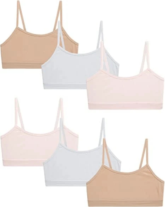 Slip-on Strapless Bra for Teenagers, Girls Beginners Bra Sports Cotton Non-Padded Stylish Crop Top Bra Full Coverage Seamless Non-Wired Gym Workout Training Bra for Kids (Pack of 6)