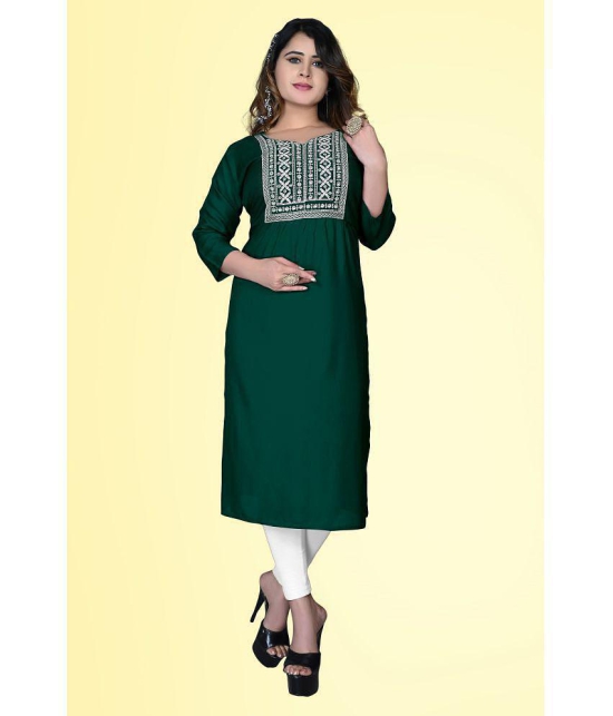 haya fashion - Green Rayon Women's Straight Kurti ( Pack of 1 ) - None