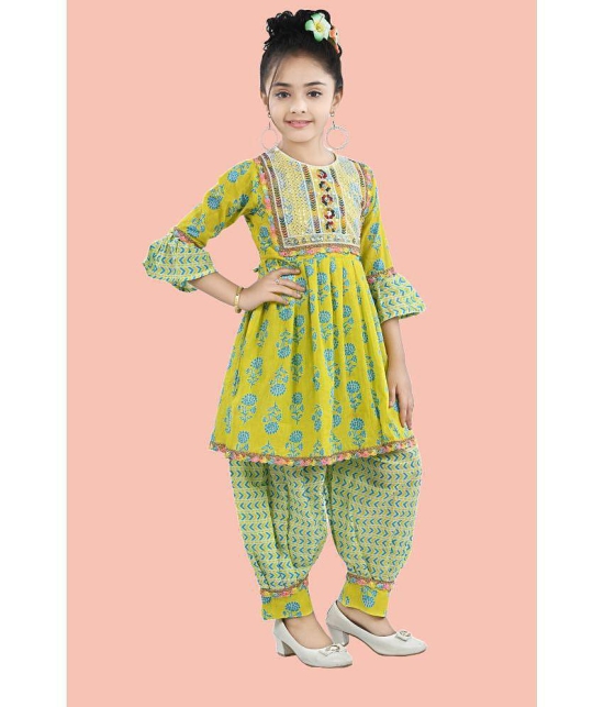 Arshia Fashions Green Cotton Blend Girls Patiala Kurta Set ( Pack of 1 ) - None