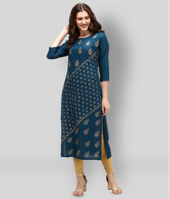 Estela - Blue Rayon Womens Straight Kurti - None