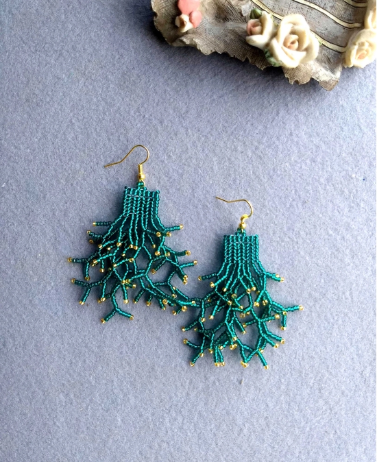 Teal Beaded Earrings for Women