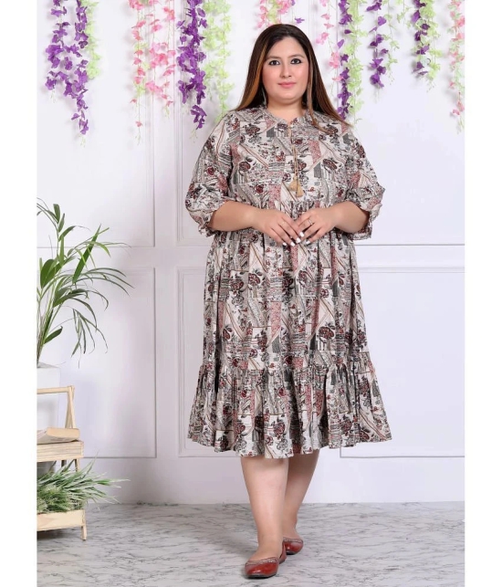 Swasti Cotton Blend Printed Anarkali Womens Kurti - Beige ( Pack of 1 ) - None