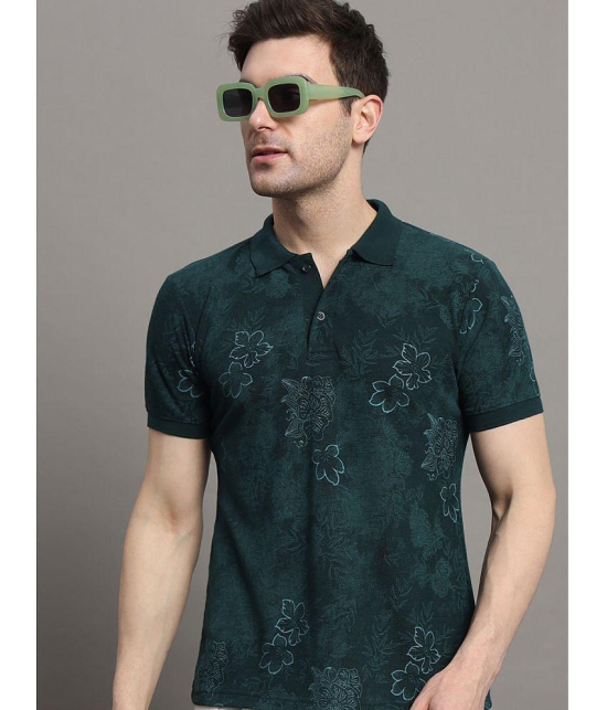 MXN Cotton Blend Regular Fit Printed Half Sleeves Mens Polo T Shirt - Dark Green ( Pack of 1 ) - None