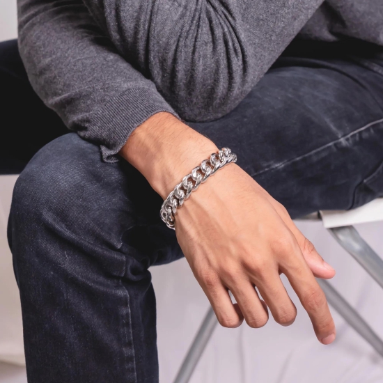 Silver Men Curb Chain Bracelet