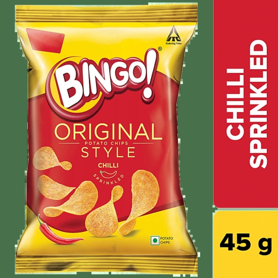 Bingo Flat Cut Spicy Potato Chips - Original Style Chilli Sprinkled, Pack For Snacks, 45 G