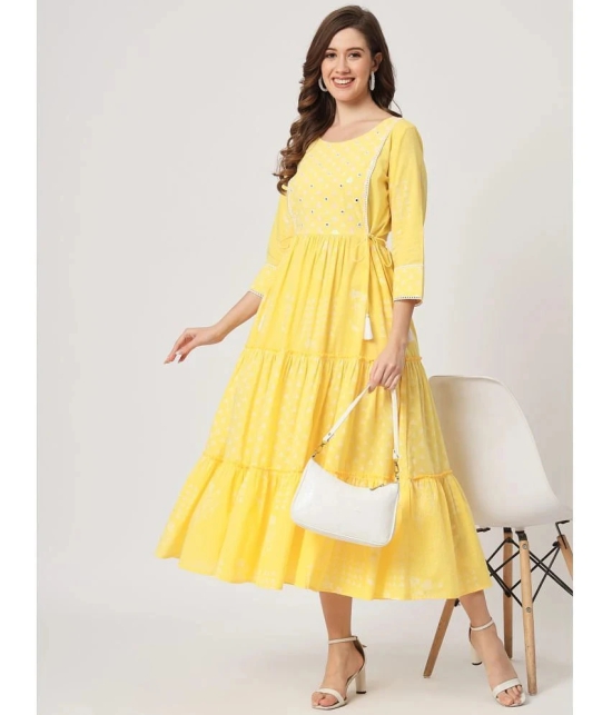 AMIRAS INDIAN ETHNICWEAR Cotton Printed Ankle Length Womens Fit & Flare Dress - Yellow ( Pack of 1 ) - None