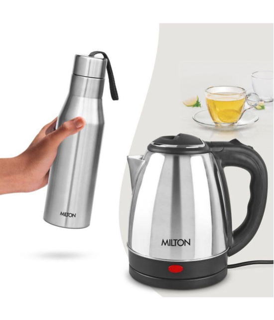 Milton Combo Set Go Electro Stainless Steel Kettle, 1.5 Litres, Silver and Super 750 Stainless Steel Water Bottle, 650 ml, Silver | Office | Home | Kitchen | Travel Water Bottle