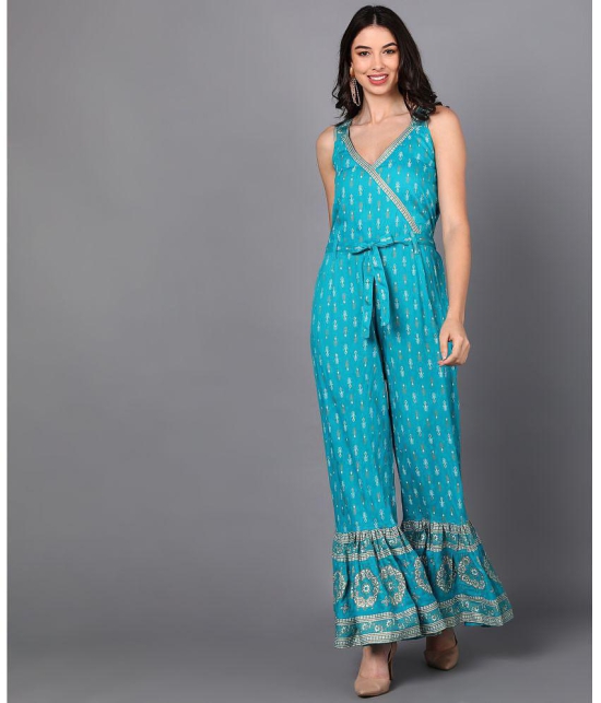 KIPEK - Turquoise Rayon Regular Fit Womens Jumpsuit ( Pack of 1 ) - None