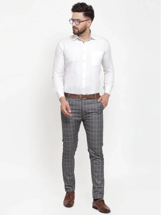 Indian Needle Men's Grey Checked Formal Trousers-30 / Grey