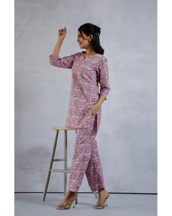 Pink and blue handblock print Loungewear set-XXL