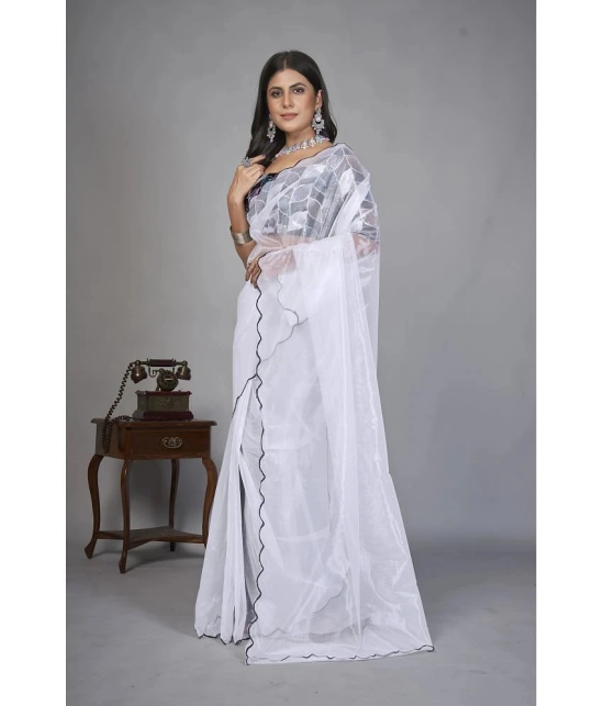 Apnisha Organza Solid Saree With Blouse Piece - White ( Pack of 1 ) - White