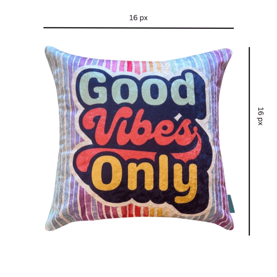 Good Vibes Modern Chic Designer Velvet Cushion Cover 16x16 (Purple)