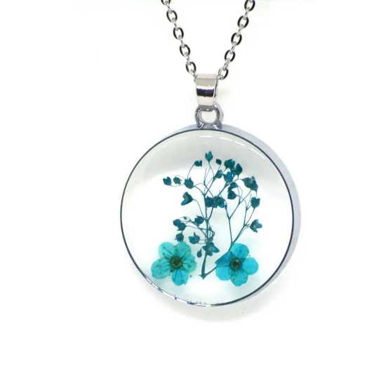 Twin Cobalt Real Dried Flower Necklace