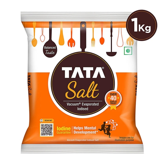 Tata Salt Vacuum Evaporated Iodised Salt - Helps Mental Development, 1 Kg Pouch