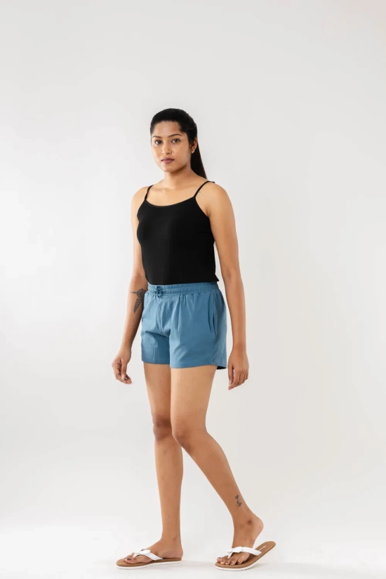 Cadet Blue Women Shorts-XXL