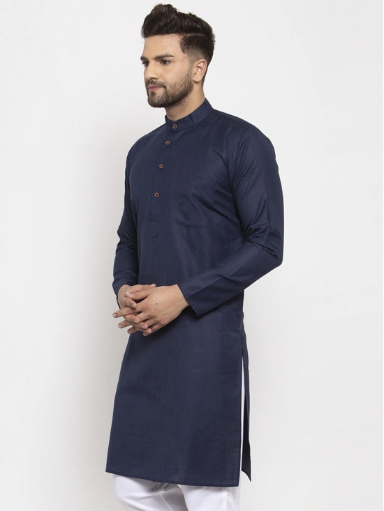 Men Navy-Blue & White Solid Kurta Only-XXL / Blue