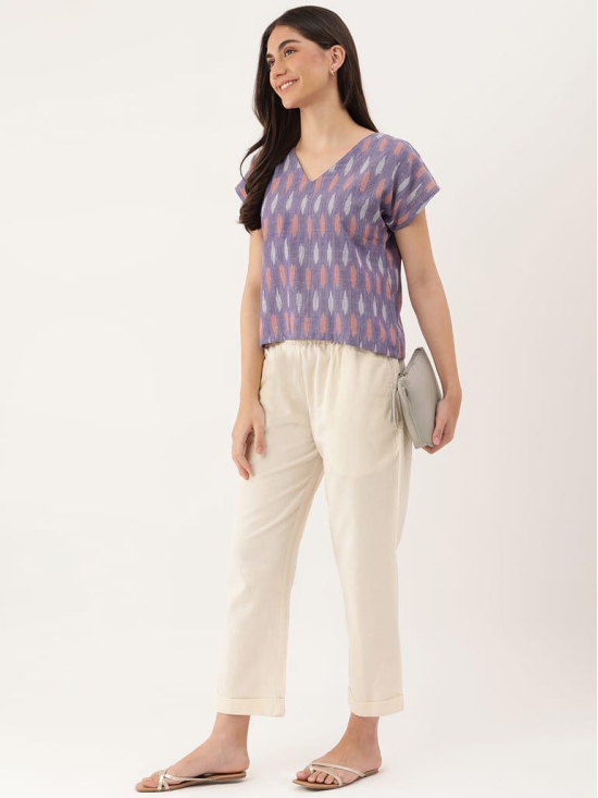 White Cotton Ankle Length Palazzo - Trouser