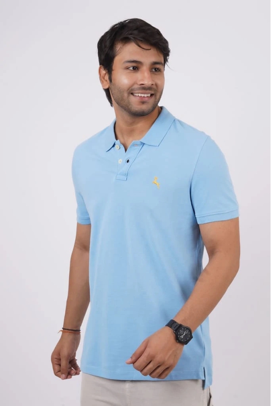 Men's Sky Blue Embroidery Polo T-Shirt