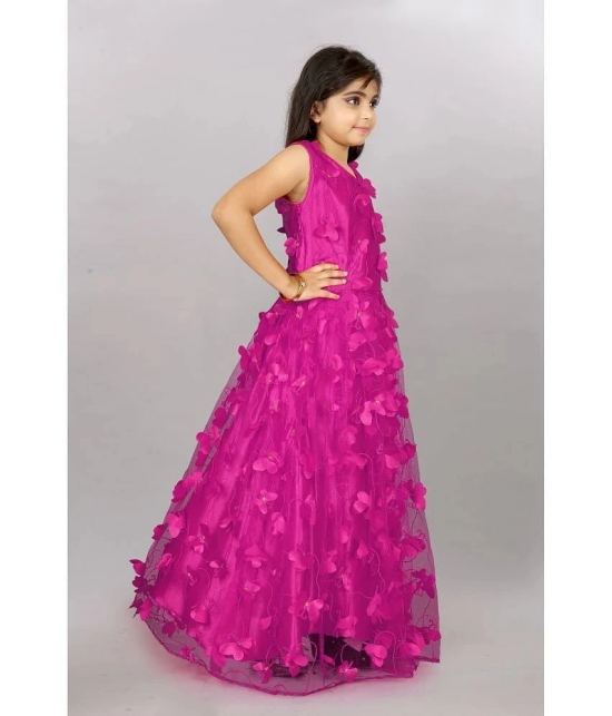 A TO Z CART Fluorescent Pink Net Girls Gown ( Pack of 1 ) - None