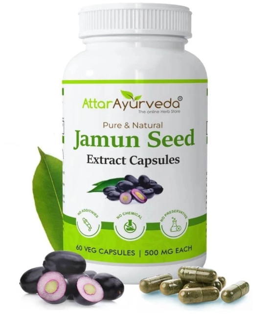 Attar Ayurveda Jamun Seed Extract Capsule 500mg, 60 capsules | Veg Capsules (Pack of 1)