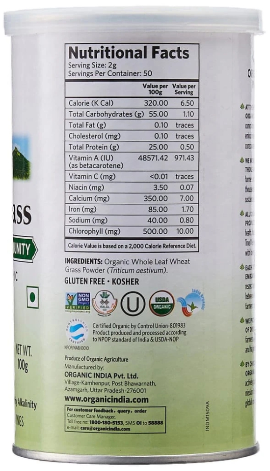 Organic India Wheat Grass - 100 g, Boost Stamina powder