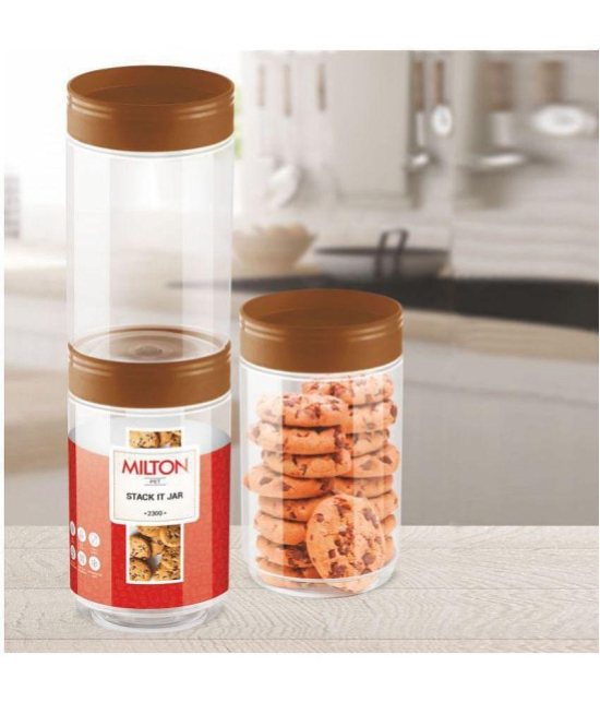 Milton Stack IT 2300 Plastic Storage Jar, 1 Piece, 2.19 Litres, Brown | Air Tight | Storage Jar | Kitchen Organiser | BPA Free | Stackable | Modular | Food Grade | Multipurpose Jar - Brown