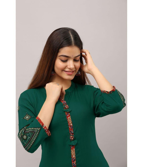 Preksha - Green Rayon Women''s Front Slit Kurti ( Pack of 1 ) - None