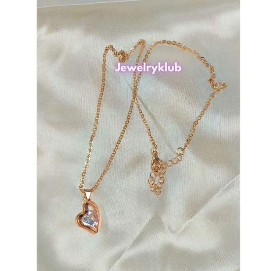 Jewelryklub AD Cubic Zirconia Pendant Necklace Chain For Women Girls Anti Tarnish Stainless Steel Rose Gold Design 9