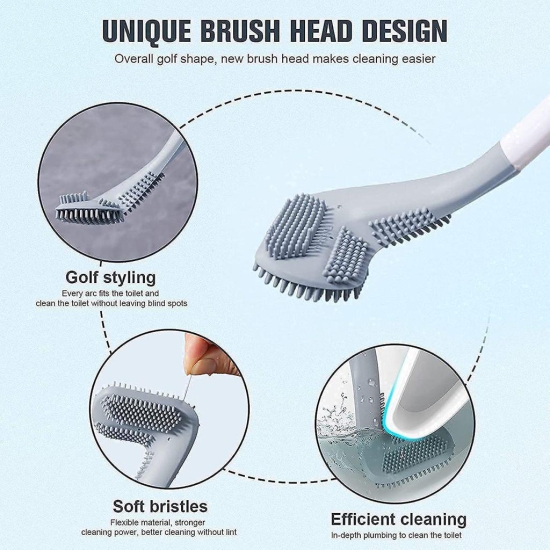 Qawvler Toilet Brush Golf Shape Flexible Deep Cleaning Silicone Bristles (Pack of 1)