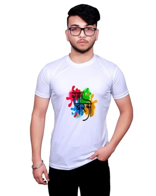 NITYANAND CREATIONS Round Neck White Holi T-Shirt for MEN-HOLI-T-SHIRT-11576-M