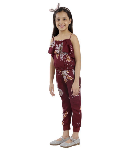 Kids Cave - Maroon Crepe Girls Jumpsuit ( Pack of 1 ) - None