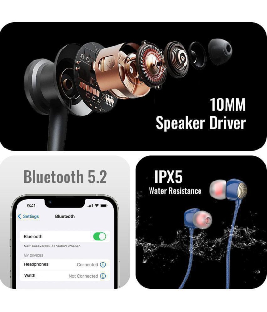 Tecsox Blaze100 Bluetooth Bluetooth Earphone In Ear Powerfull Bass Blue